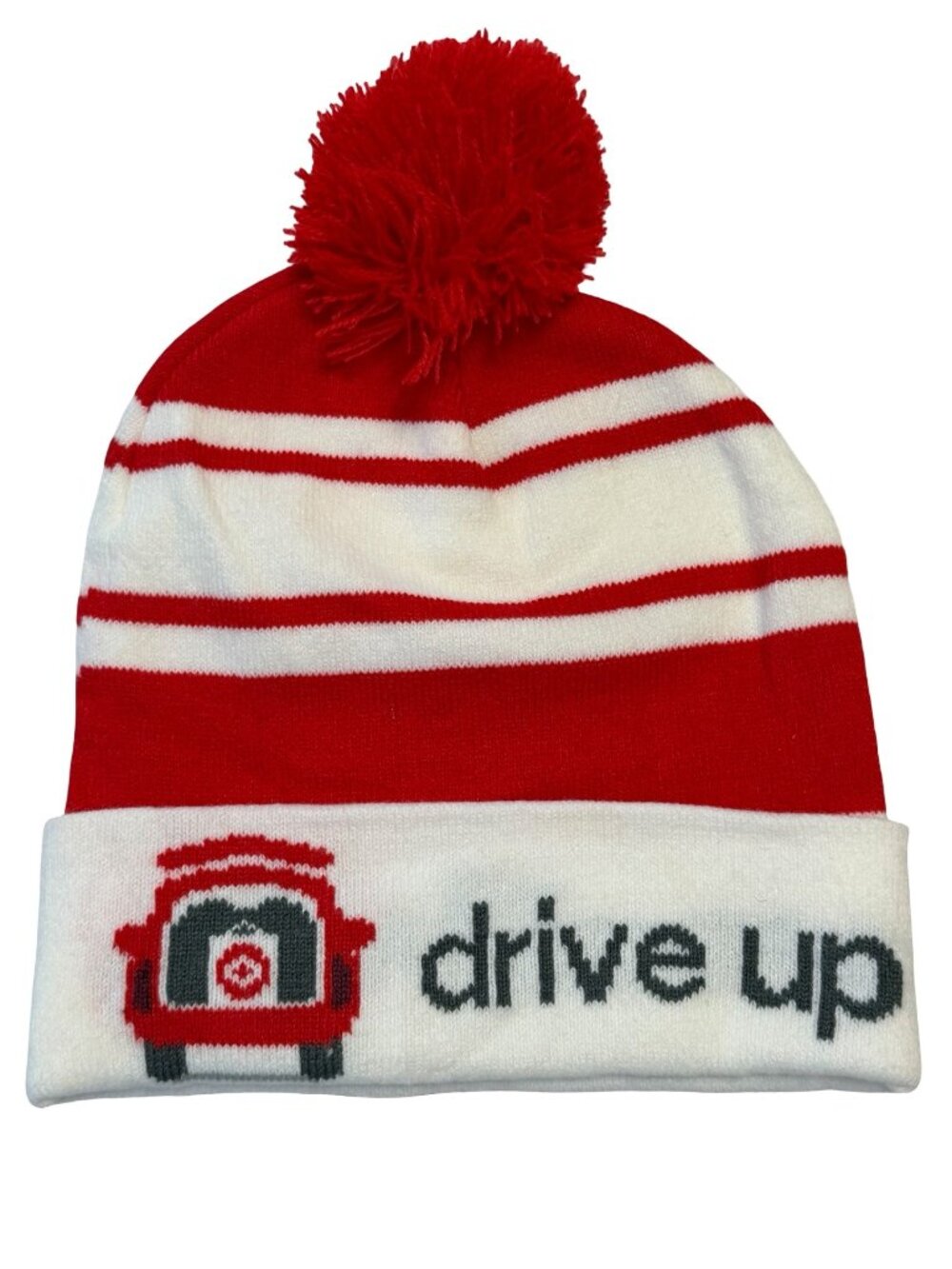 Target Drive Up Employee Beanie Hat Red White Pom Pom Bullseye Uniform